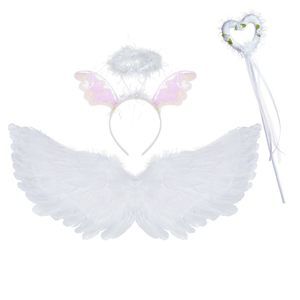 3pcs Angel Costume Wings Halo Wand - White Feather Wing Halloween Christmas🐠